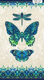 Luminosity - Butterfly & Dragonfly Panel - Blues and Greens with Metallic Gold Highlights