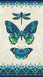 Luminosity - Butterfly & Dragonfly Panel - Blues and Greens with Metallic Gold Highlights