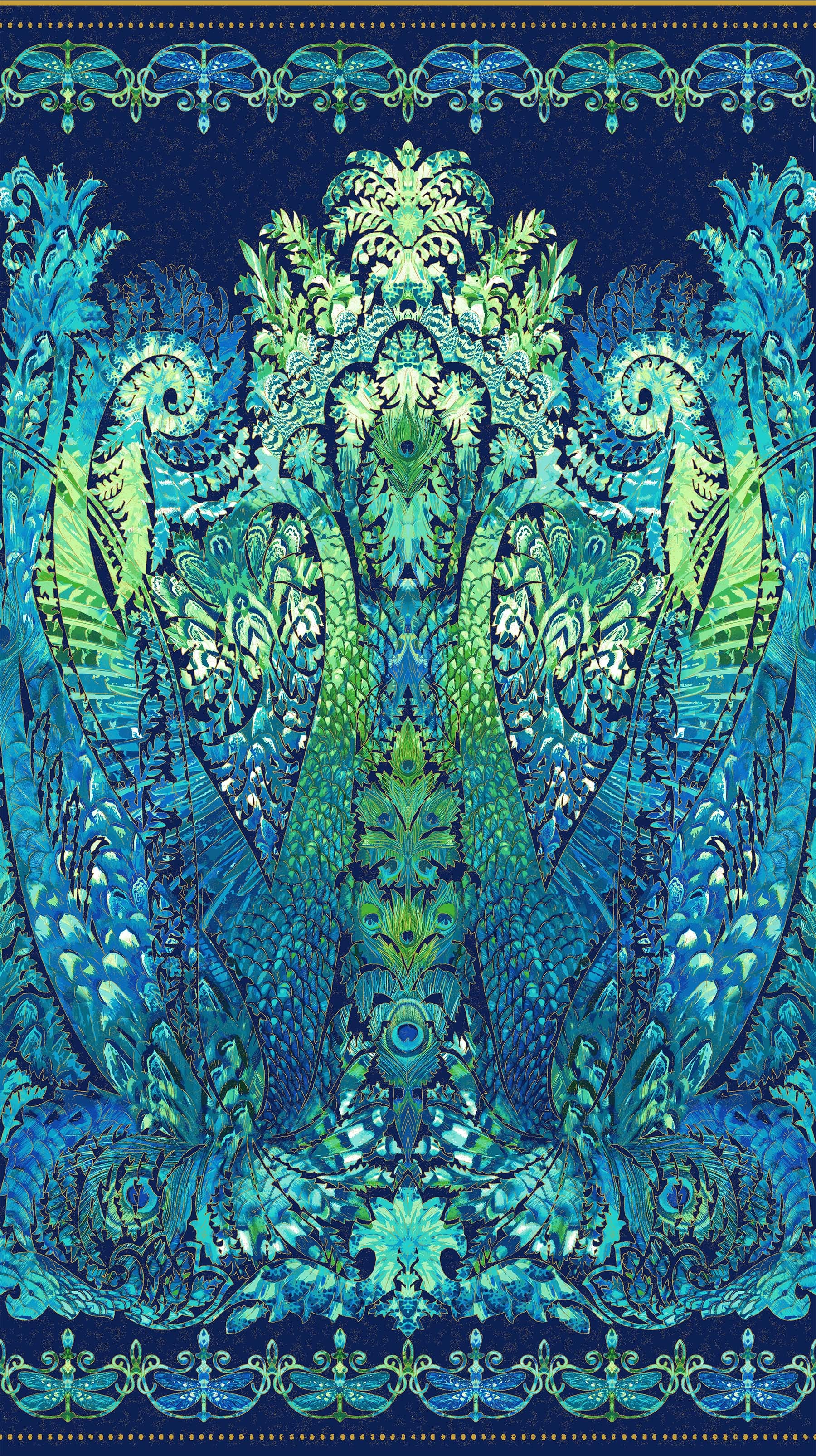 Luminosity - Floral Full Design - Blues and Greens with Metallic Gold Highlights