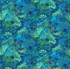 Luminosity - Feather Toss - Blues and Greens with Metallic Gold Highlights - Fat Eighth