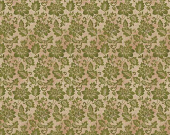 Holiday Stitches - Green Floral on Tonal Beige - Fat Eighth