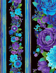 Utopia - Blue Floral's 11" Stripe on Black with Gold Metallic