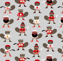Purely Canadian Eh - Beaver Hockey Players on Grey - Flannel
